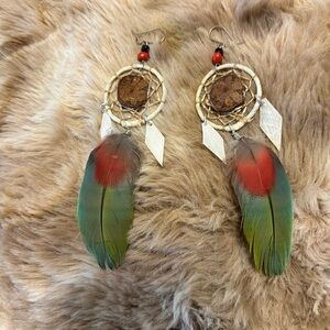 Handmade Bohemian Feather Dreamcatcher Earrings